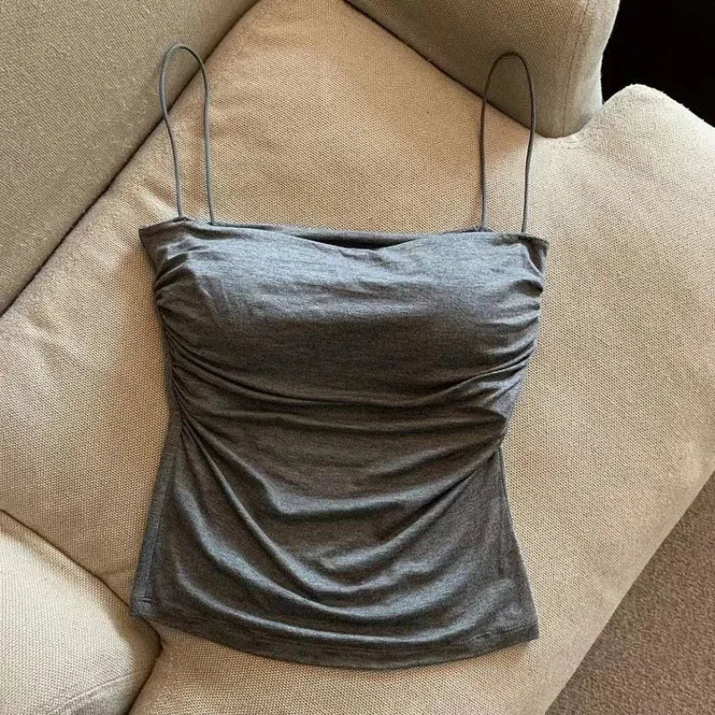 Sexy Short Top With Thin Straps Plain White Tank Top Korean Style Women's Sleeveless Top Tank Underwear Fitted Camisole