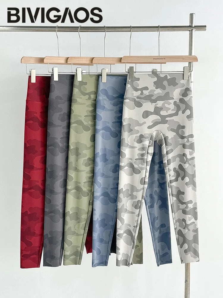 BIVIGAOS Spring Summer New Seamless Camouflage Sharkskin Leggings Women Fashion High Waist Casual Sports Tights Fitness Leggings