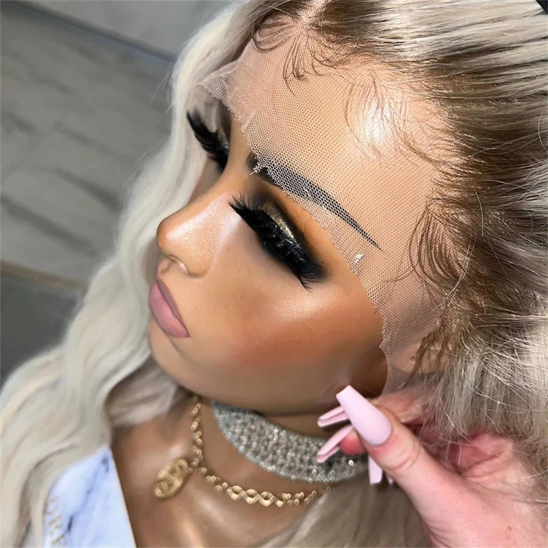 Ombre Lace Front Wig Cosplay Party Blonde Synthetic Wig Ombre Blonde Deep Wave High Heat Fiber 34inchs Long Lace Frontal Wig