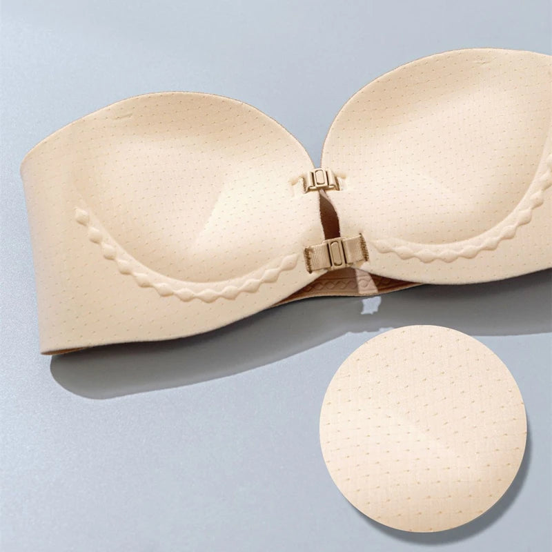 Strapless Anti-Slip Bra for Women with Small Breasts Front Buckle Gathered Design to Enhance Bust Size And Thickness