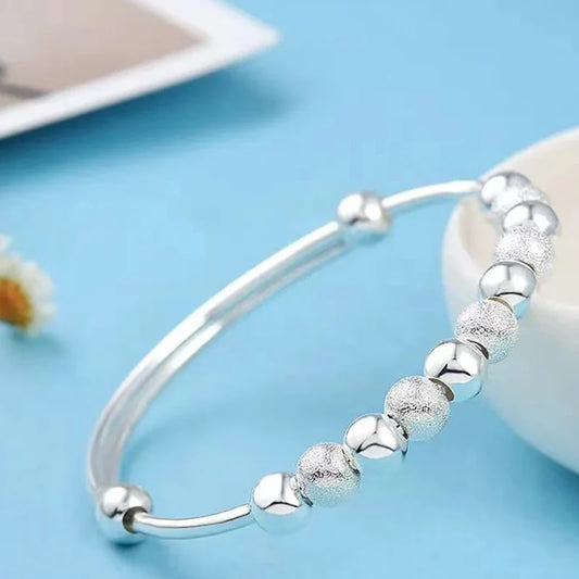 Korean Silver Color Charm Lucky Beads Bangles For Women Bracelets Fashion Party Wedding Engagement Popular Trendy Jewelry