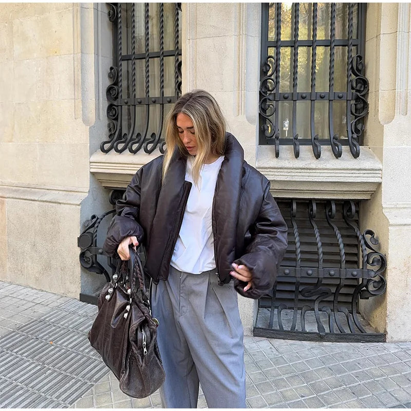 Solid Thicken Short Woman Coats Turn-down Collar Long Sleeve Covered Button Warm Outerwear 2025 Autumn Winter New Lady Jackets