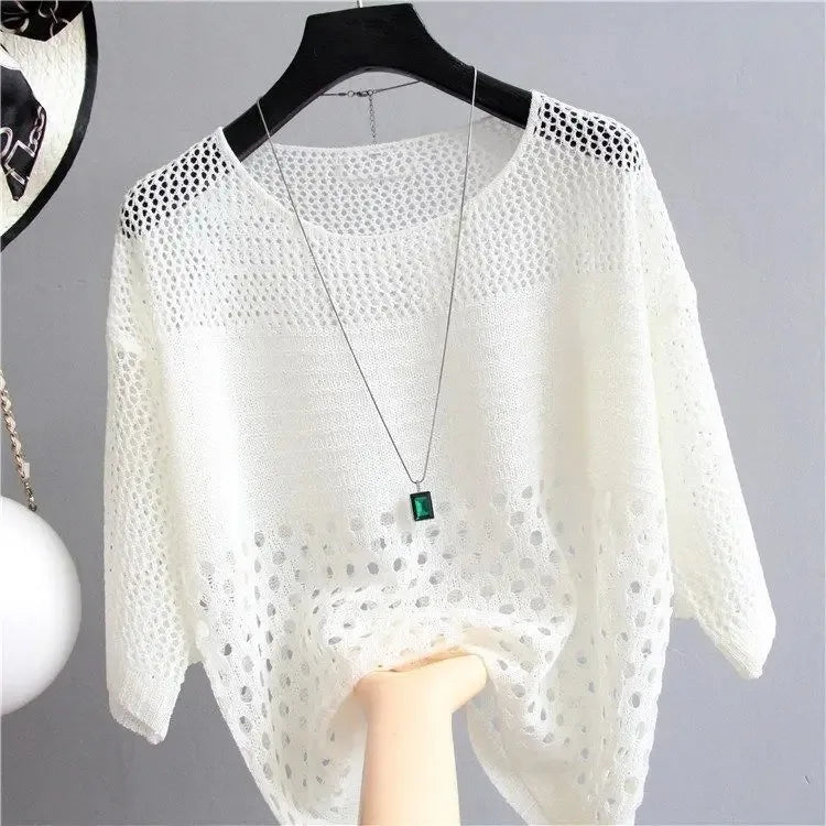 Spring and Summer New Ice Silk Knitted Vest Top Hollow Out Thin Bottoming Sling Streetwear Womens Clothing Shirt