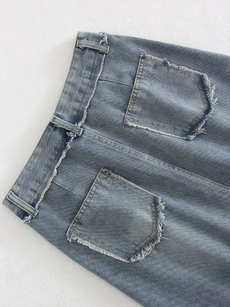 Streamgirl Irregular Split Denim Skirts For Women Midi Summer Casual Tassel Denim Skirt Lady Sexy A Line Jeans Skirt Women 2024