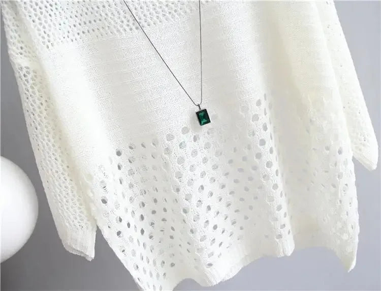 Spring and Summer New Ice Silk Knitted Vest Top Hollow Out Thin Bottoming Sling Streetwear Womens Clothing Shirt