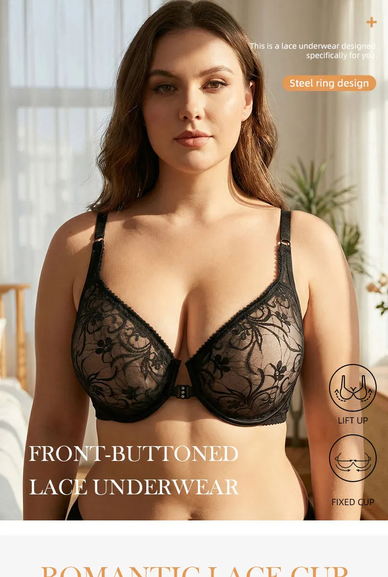Bra For Womens Front Button Lace Bra Underwire Underwear Elegant Embroidery Beautiful Back Plus Size Lingeire BH Top