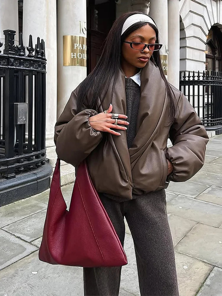 Solid Thicken Short Woman Coats Turn-down Collar Long Sleeve Covered Button Warm Outerwear 2025 Autumn Winter New Lady Jackets