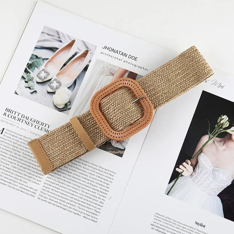 The Woven Straw Skinny Belt