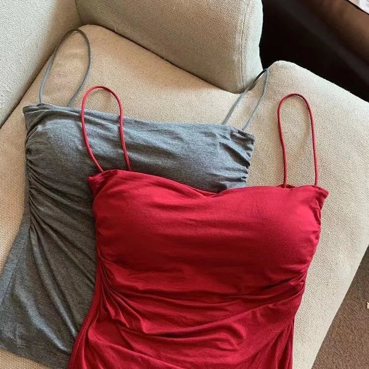 Sexy Short Top With Thin Straps Plain White Tank Top Korean Style Women's Sleeveless Top Tank Underwear Fitted Camisole