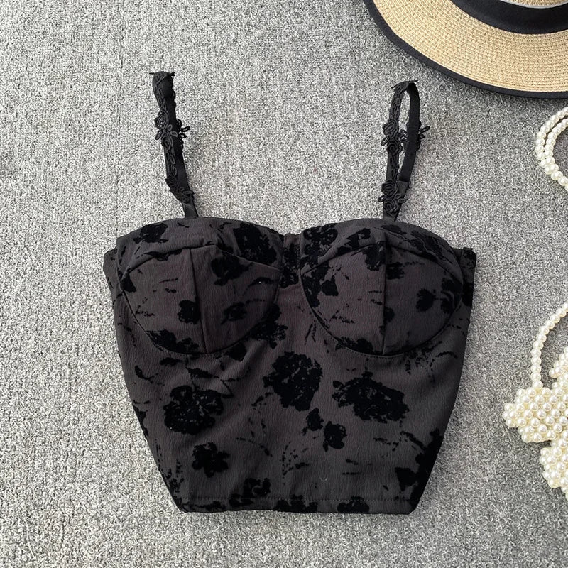 ITOOLIN Women Sweet Elastic Camis Underwear Padded Bra Spaghetti Cute Crop Tops Print Tank Tops For Women Summer 2024
