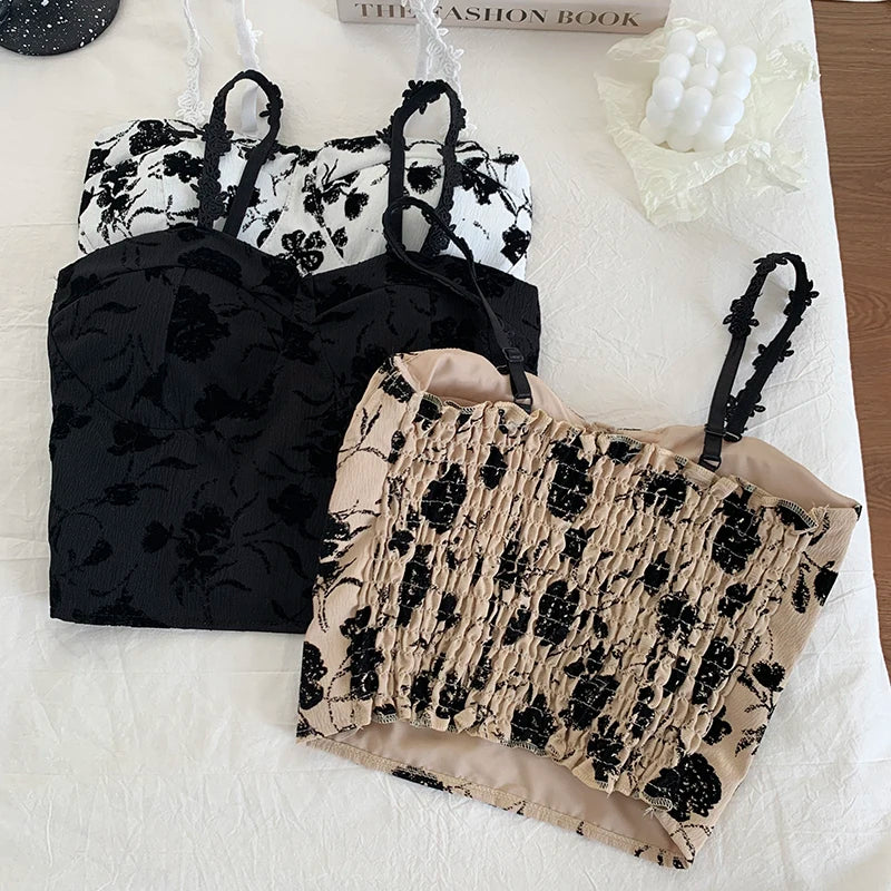 ITOOLIN Women Sweet Elastic Camis Underwear Padded Bra Spaghetti Cute Crop Tops Print Tank Tops For Women Summer 2024