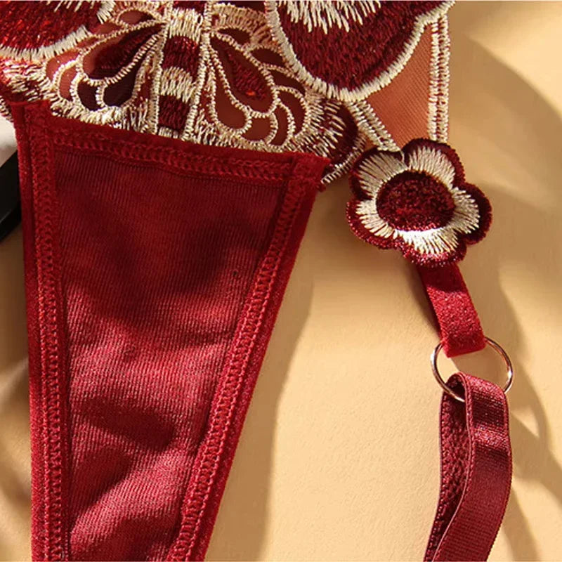 Butterfly Lace Thong for Women Low Waist G-String Transparent Mesh Panties Sexy Embroidered Briefs Adjustable Waist Culotte Femm