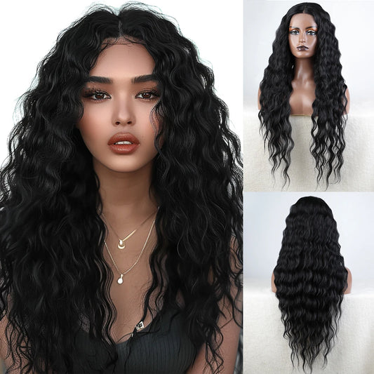 Synthetic Lace Front  Wig 30" Ombre Blonde Black Wig Baby Hair Wigs Long Wavy Hair Lace Wig For Women Lace Front Wig Cosplay Wig