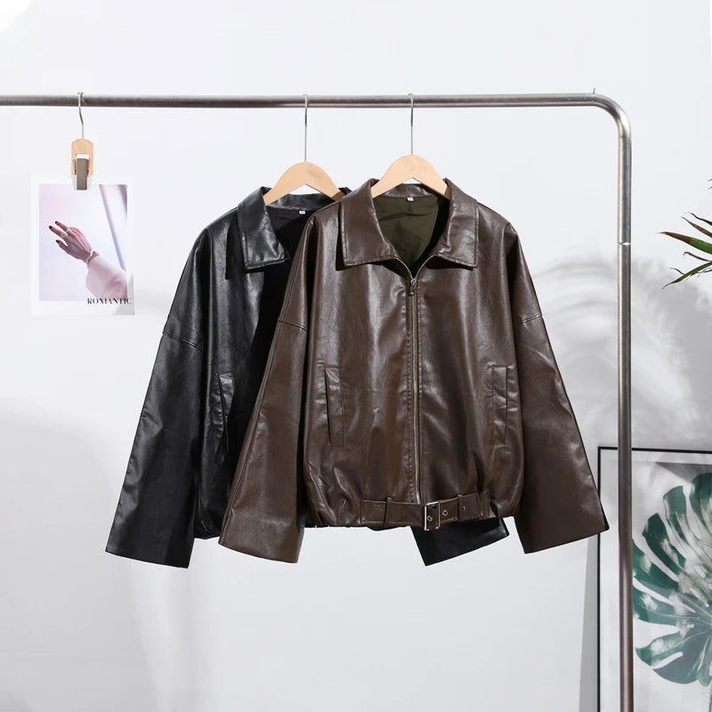 The Belted PU Bomber Jacket