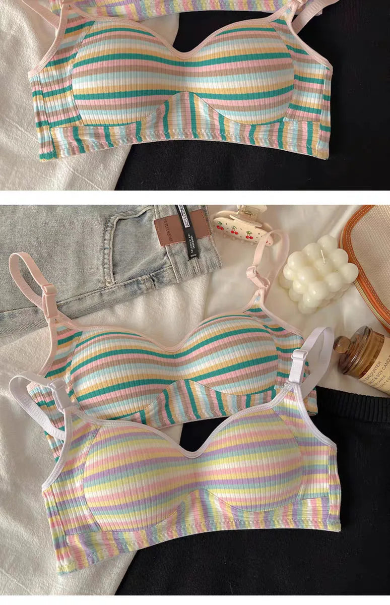 Sexy Bra for Women Tops Dopamine Rainbow Girl Seamless Bra Steel Ring Free Underwear Lingerie Bralette