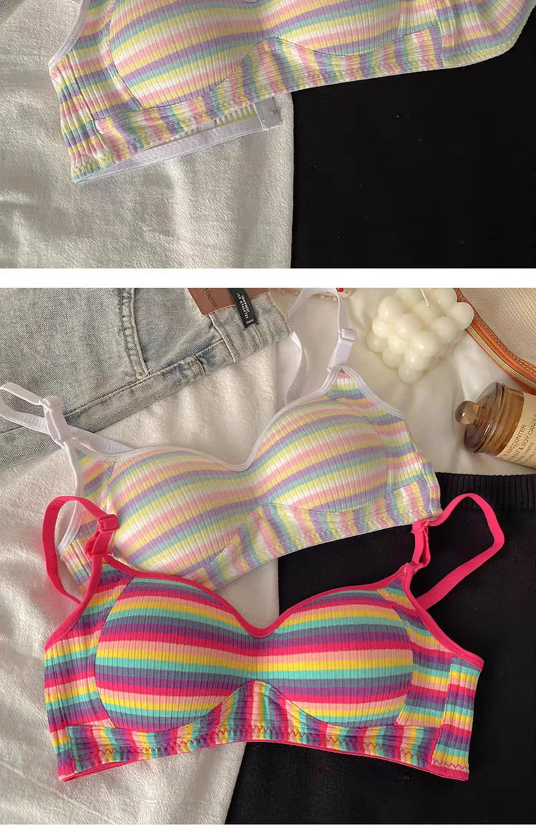 Sexy Bra for Women Tops Dopamine Rainbow Girl Seamless Bra Steel Ring Free Underwear Lingerie Bralette
