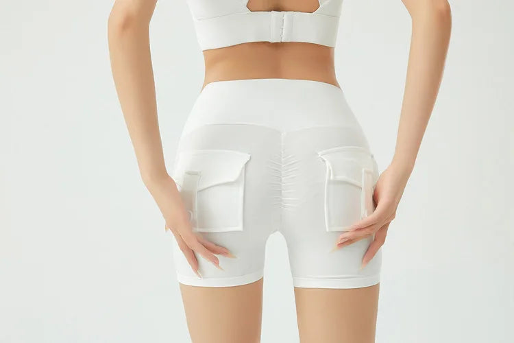 Peach Butt Fitness Shorts Women's Exercise Three-Quarter Pants Cargo Air Dry Pocket Yoga  Tight  Lift Summer