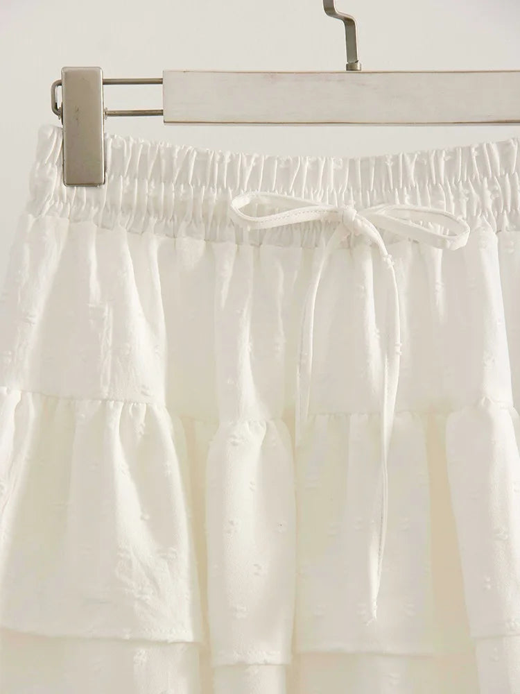 Streamgirl Women Mini Skirts With Shorts Under Summer Clothes Tie Up A Line Short White Pleated Ruffled Layered Skirt For Women