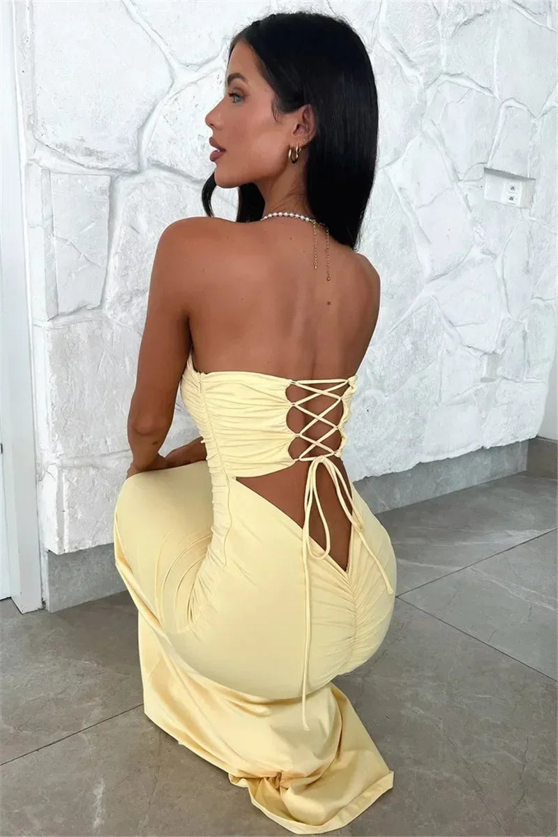 The Strapless Lace-Up Maxi