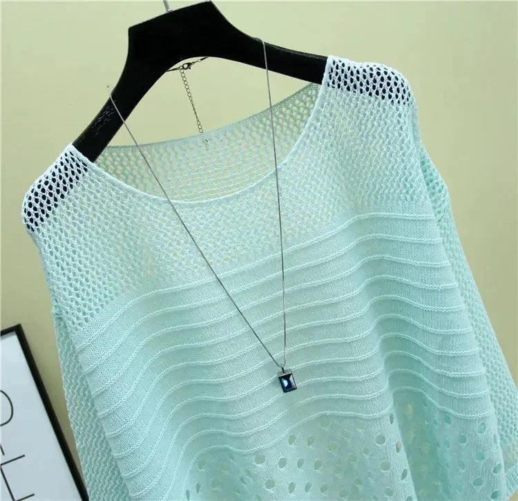 Spring and Summer New Ice Silk Knitted Vest Top Hollow Out Thin Bottoming Sling Streetwear Womens Clothing Shirt