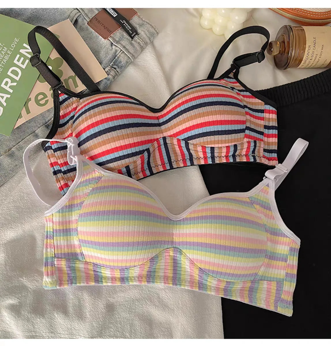 Sexy Bra for Women Tops Dopamine Rainbow Girl Seamless Bra Steel Ring Free Underwear Lingerie Bralette