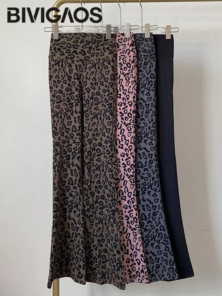 BIVIGAOS Spring Summer Leopard Print Flared Leggings Women Sharkskin High Waist Tight Sport Pilates Sexy Fitness Horseshoe Pants
