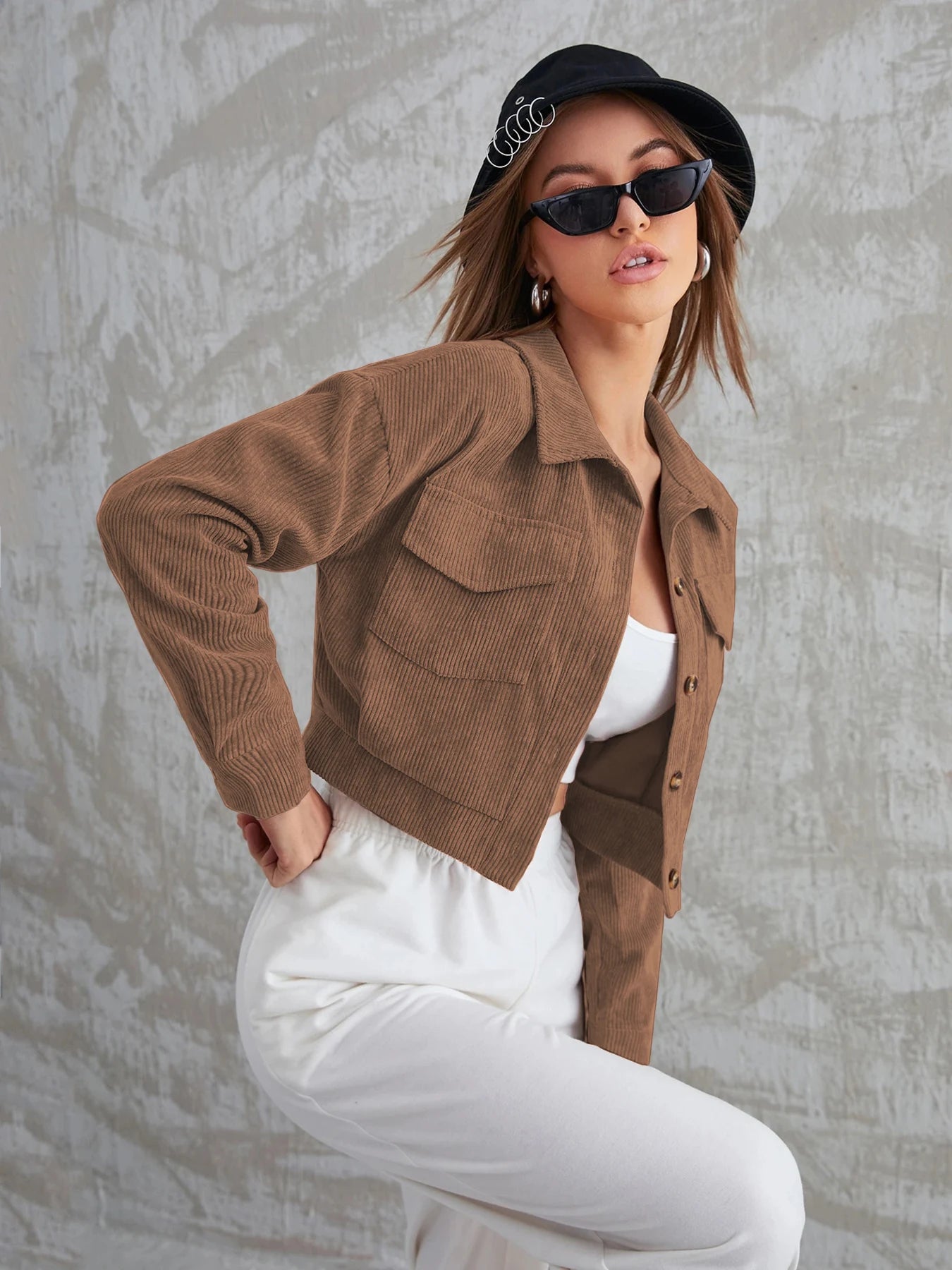 Women's New Corduroy Long Sleeve Jacket Autumn Winter Casual Lapel Quilted Single Button Coat Stylish Feminine Outerwear
