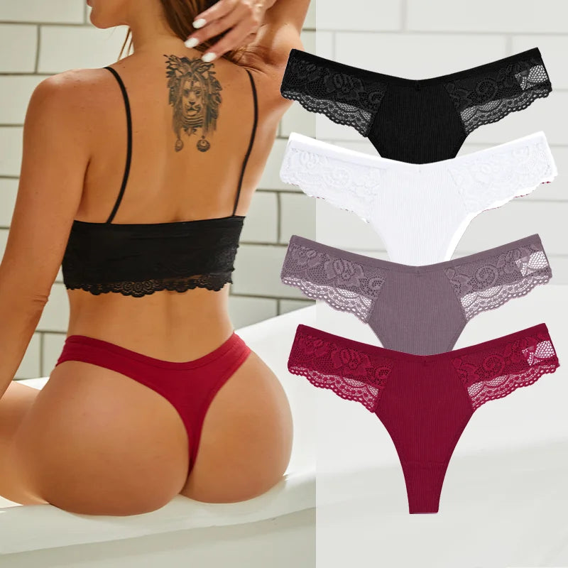 The 4-Pack Cotton Lace G-String Set