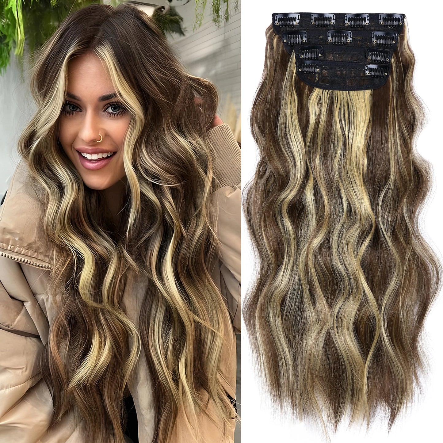 The 20-Inch Long Wavy Clip-In Hairpiece Set (4pcs)