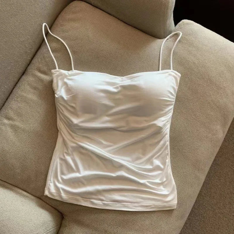 Sexy Short Top With Thin Straps Plain White Tank Top Korean Style Women's Sleeveless Top Tank Underwear Fitted Camisole