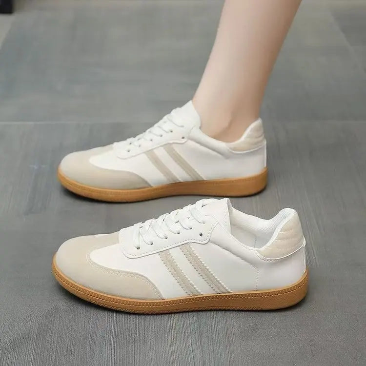 2025 Winter Women's White Platform Sneakers - Breathable Mesh Striped Casual Shoes Comfortable Flat Shoes
