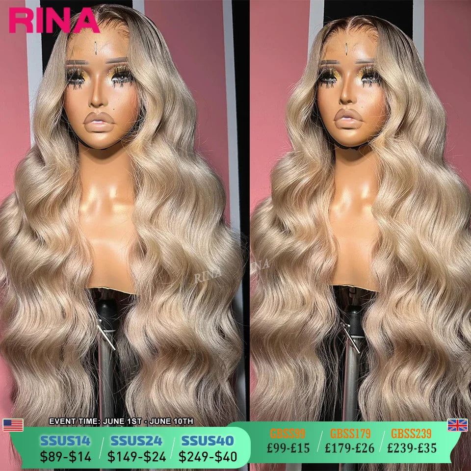 13x6 Ombre Blonde With Root Colored Lace Front Wigs For Women Human Hair Body Wave Ombre Ash Blonde Lace Frontal Wig