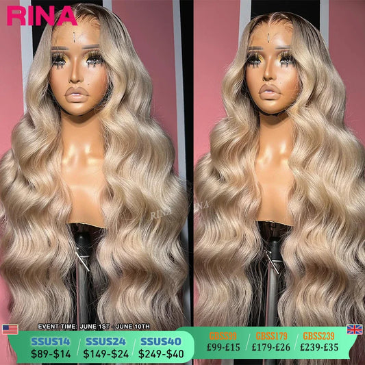 13x6 Ombre Blonde With Root Colored Lace Front Wigs For Women Human Hair Body Wave Ombre Ash Blonde Lace Frontal Wig