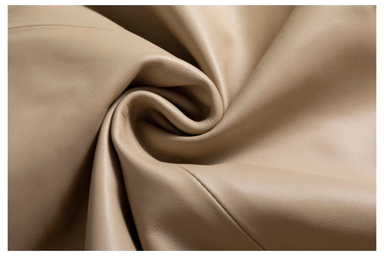 Lambskin Skirt for Women Commuting OL Simplified Vertical Cut 100% Leather Front Split Jupe Mujer Pockets Black Wrap Midi Skirt