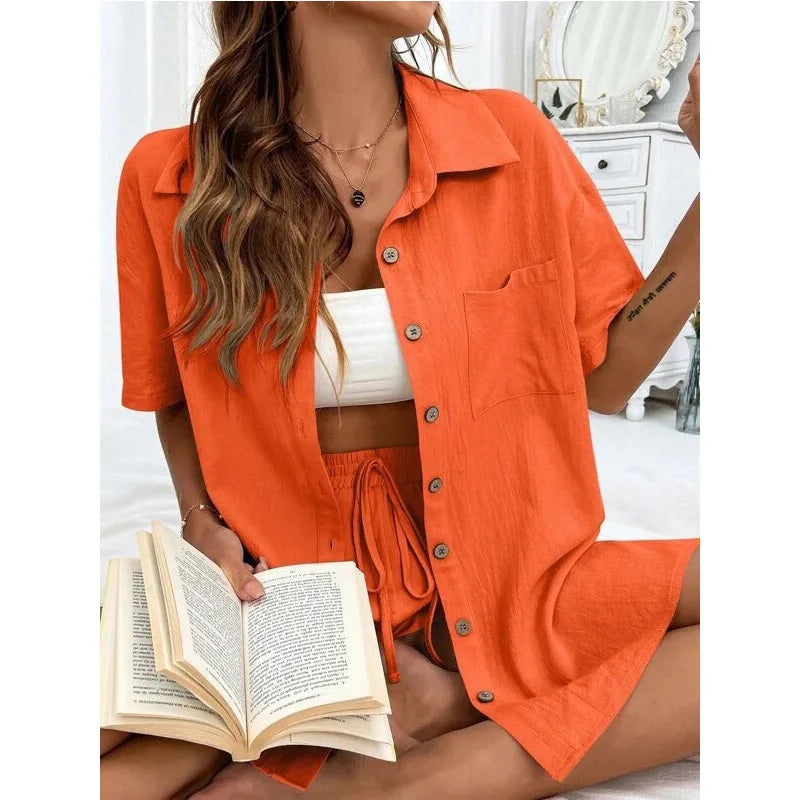 Solid Color Casual Loose Short Pants Sets For Women 2024 Elegant Summer Women's Two Pieces Suit Full Set Female Outfit Clothes