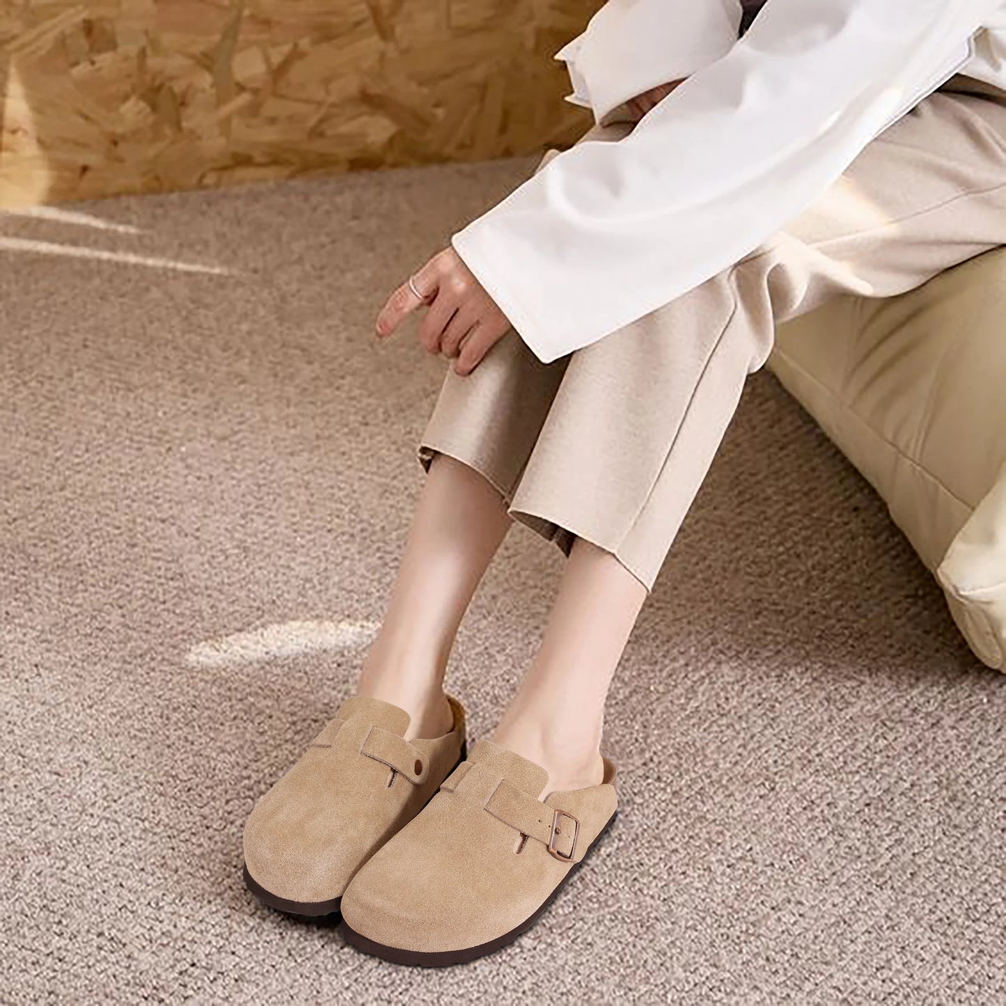 Kidmi Women's Genuine Suede Clogs Soft Footbed Leather Potato Shoes Comfort Slip On Clogs with Arch Support Fashion Home Slipper