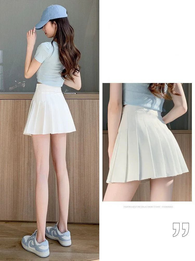 Pleated Mini Skirt with Shorts Women's High Waist A-Line Skater Skort White Black Pink Sporty School Uniform New Fashion HotSale