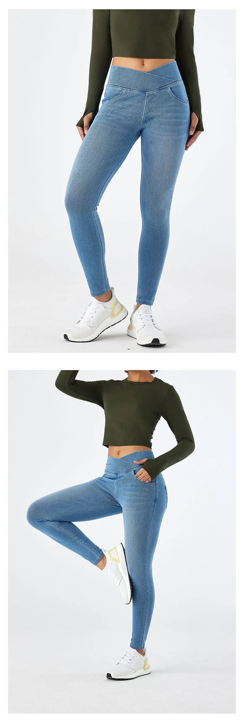 High Waist Cross Fit Women's Skinny Jeans Elastic Fitness Casual Pants Cotton Polyester Inner Lining Running Exercise Jeans