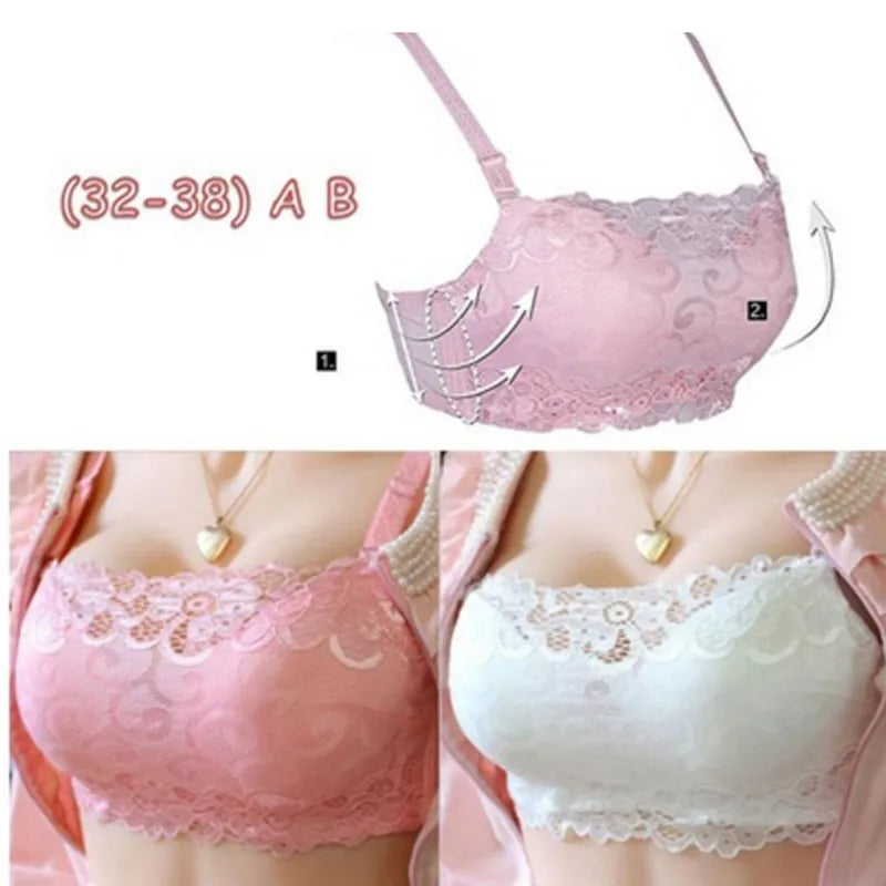 Bra Chest 3D Bra No Trace Anti-light Bra Cross Brazing Thick Section Girl's Strapless Bra With Anti Glare Lace Chest Bra