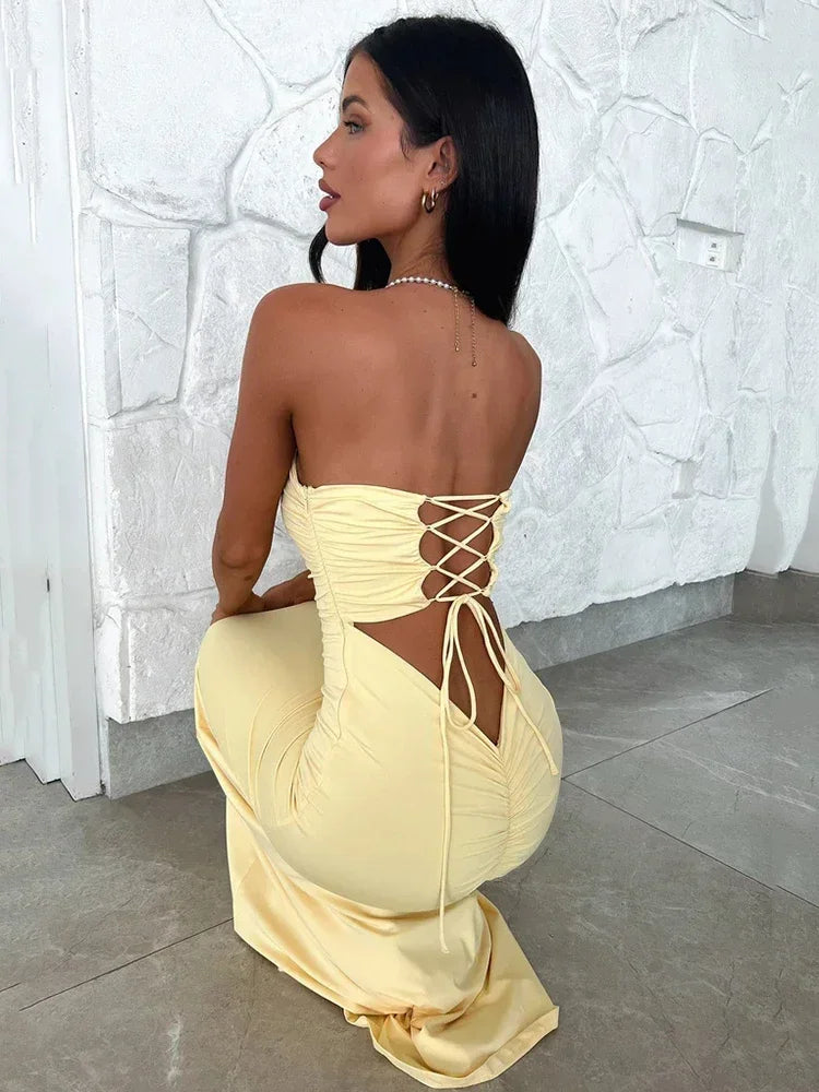 The Strapless Lace-Up Maxi