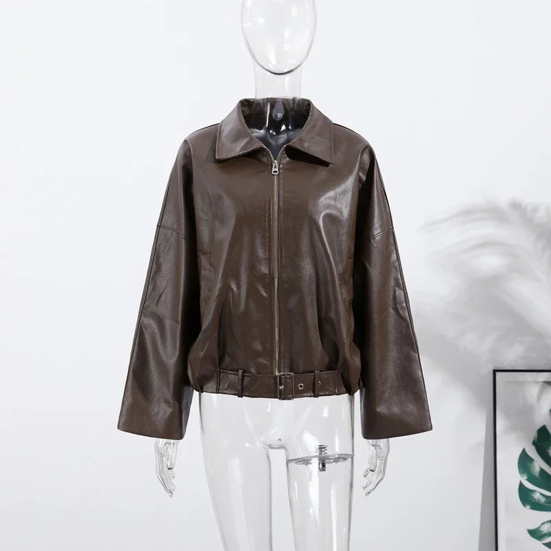 The Belted PU Bomber Jacket