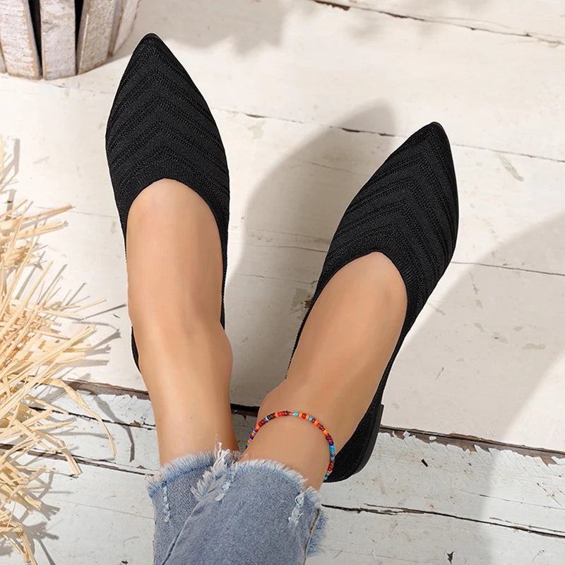 Women's Pointed Toe Flat Shoes Solid Color Knitted Slip on Shoes Casual Breathable Ballet Flats Women Flat Shoes Loafers Women W