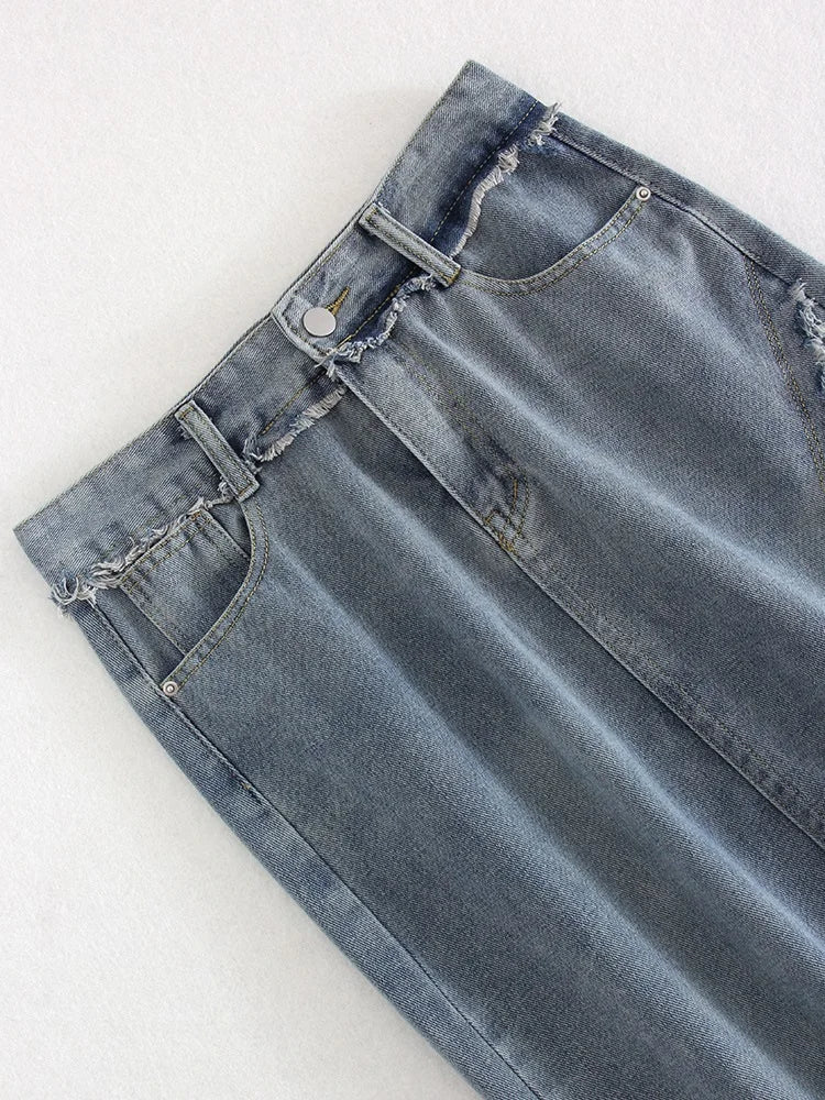 Streamgirl Irregular Split Denim Skirts For Women Midi Summer Casual Tassel Denim Skirt Lady Sexy A Line Jeans Skirt Women 2024