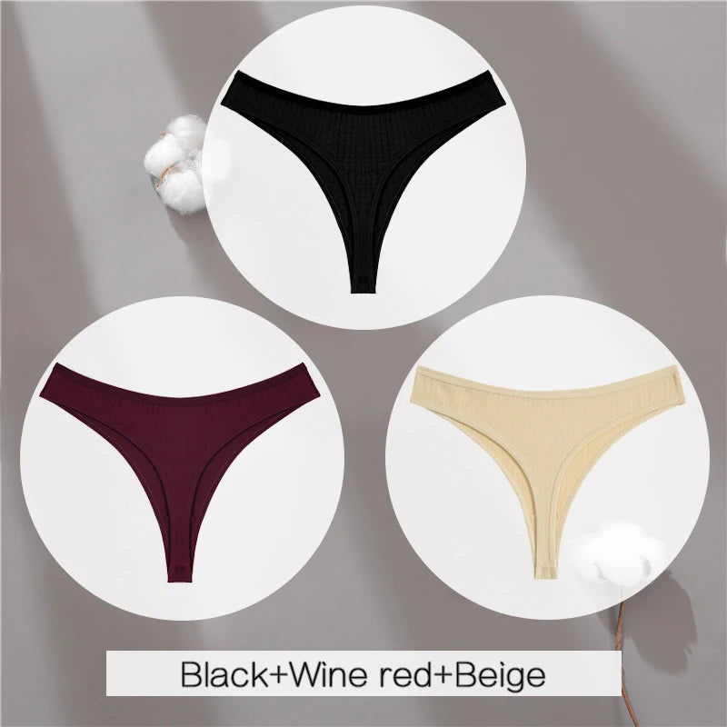 The 3-Pack Solid Color Cotton G-String