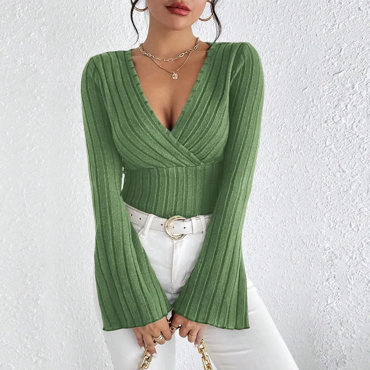 The Striped V-Neck Knit Top