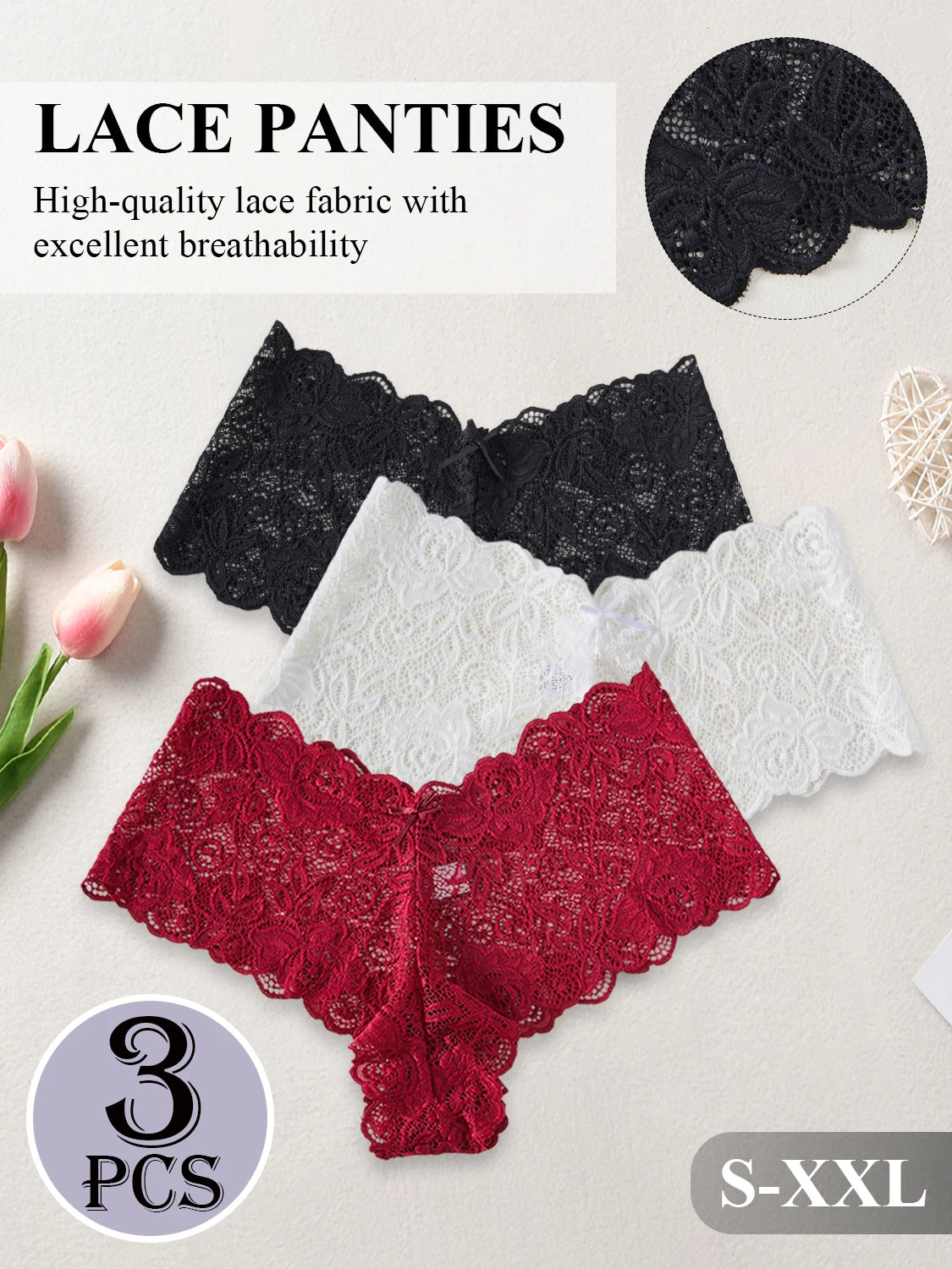 The 3-Pack V-Waist Lace Embroidery Brief