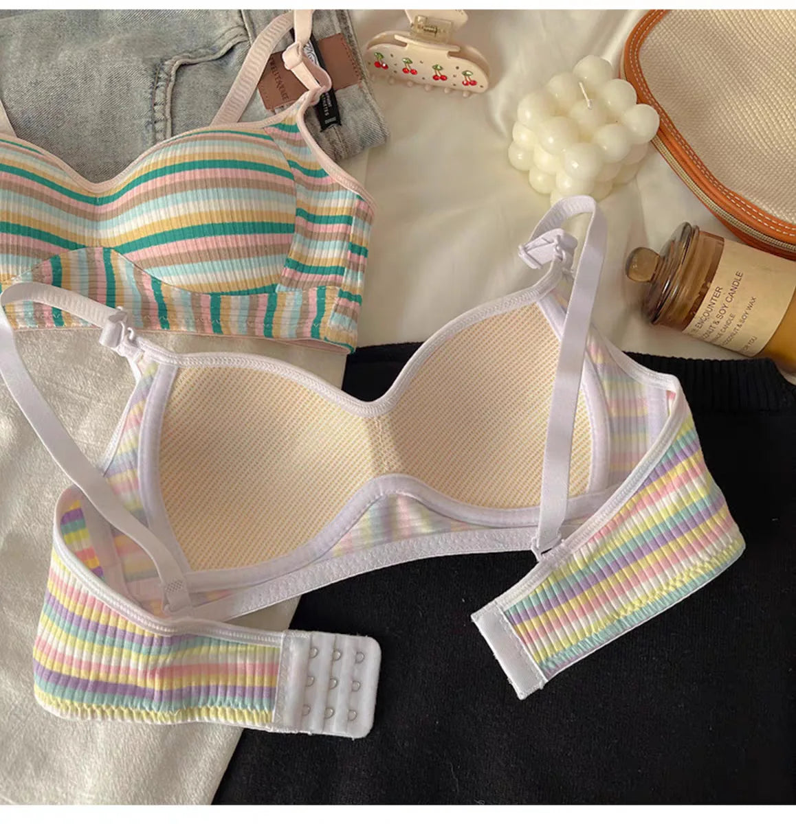Sexy Bra for Women Tops Dopamine Rainbow Girl Seamless Bra Steel Ring Free Underwear Lingerie Bralette