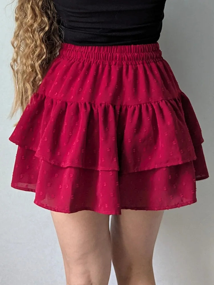 Streamgirl Women Mini Skirts With Shorts Under Summer Clothes Tie Up A Line Short White Pleated Ruffled Layered Skirt For Women
