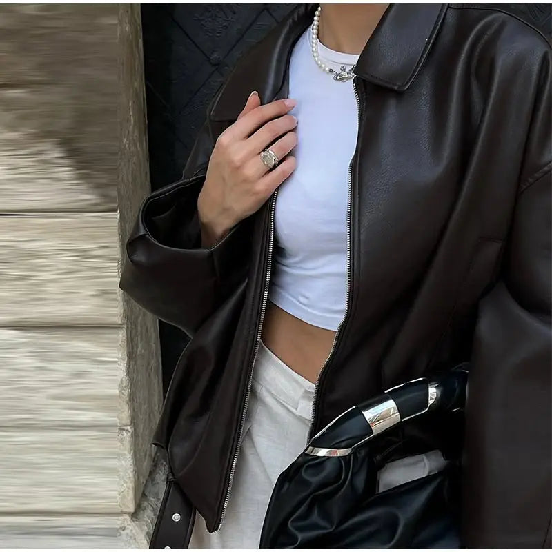 The Belted PU Bomber Jacket