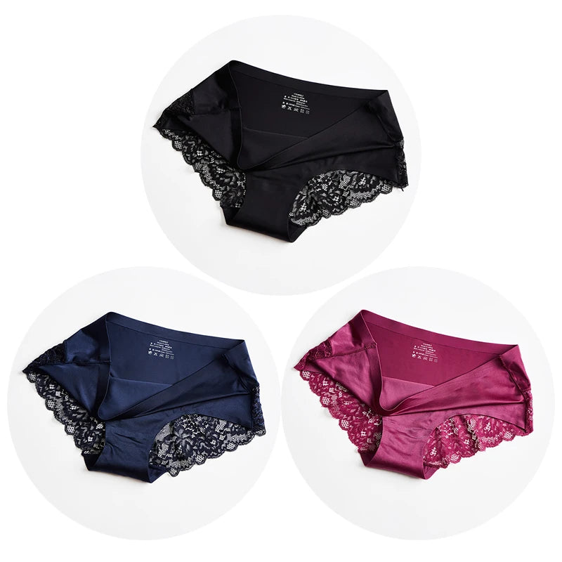 The 3-Pack Silk Satin Lace Brief Set